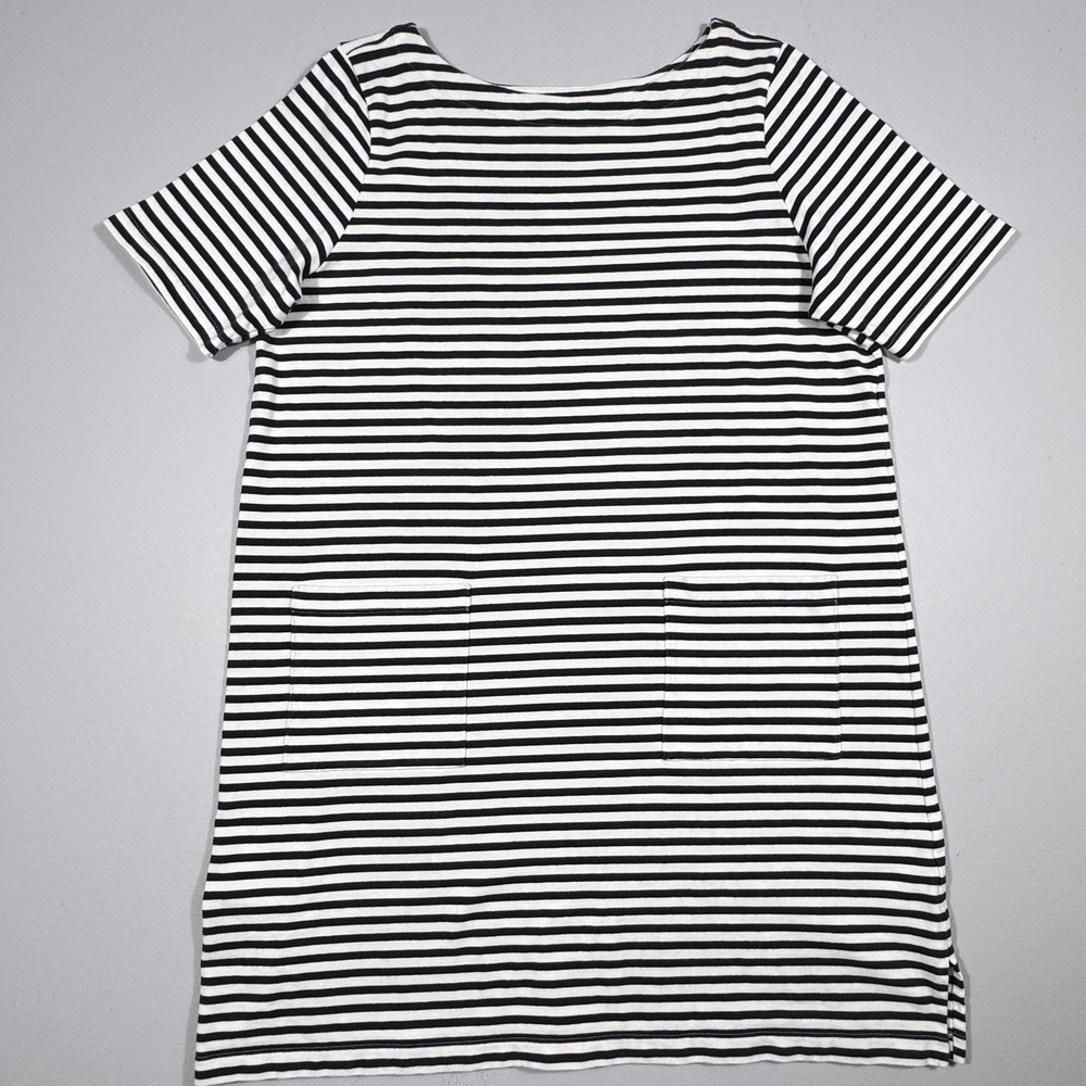 J. Jill Striped Cotton Shift Dress Navy White Short Sleeve Pockets XL‎